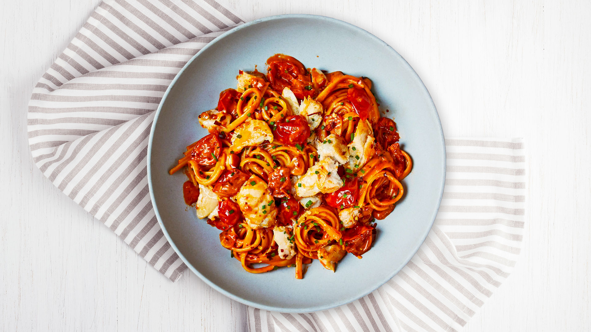 Haddock Linguine With Tomatoes & Chilli